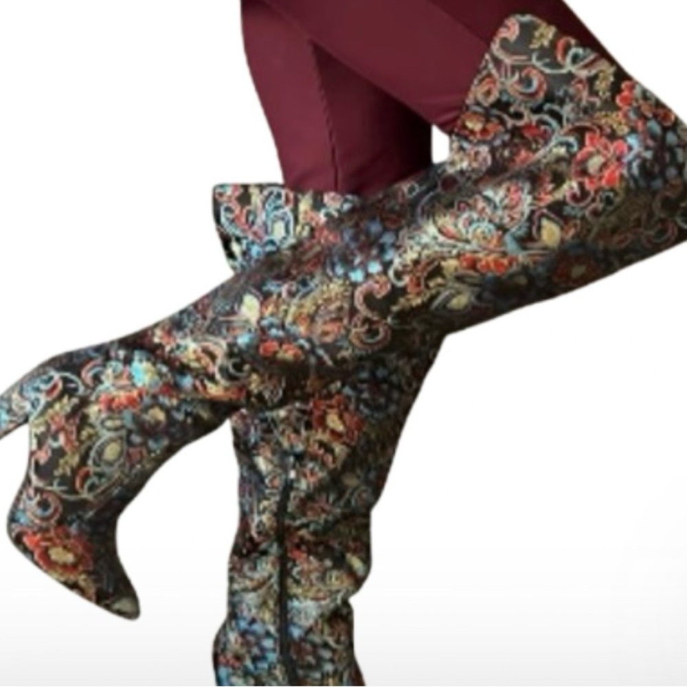 Bamboo Paisley Over The Knee/Thigh High/Fold Over Boot -- EU39/US 9 - Picture 3 of 11